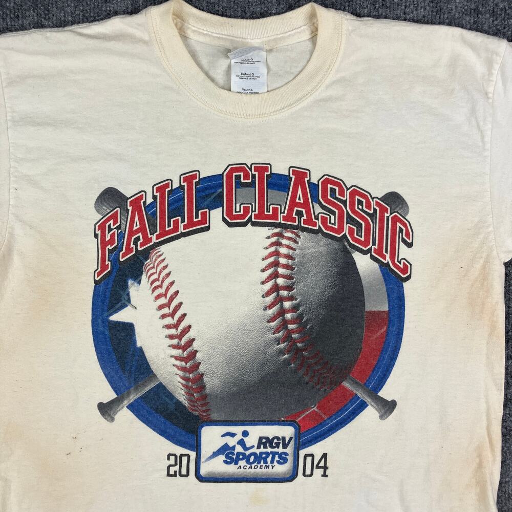 Gildan T-Shirt Youth L White all Classic 2004 Baseball Graphic RGV‎ Sports Tee